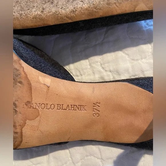 MANOLO BLAHNIK Dark Gray Pointed-Toe Coin Mules size 37.5 - Picture 9 of 14